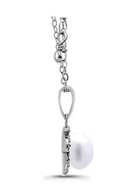 Freshwater Pearl with Pave White Topaz Scalloped Halo Sterling Silver Pendant