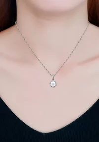 Freshwater Pearl with Pave White Topaz Scalloped Halo Sterling Silver Pendant