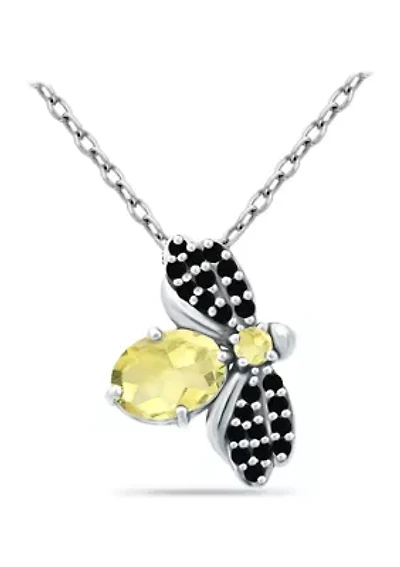 1.24 ct. t.w. Citrine and Black Spinel Bee Necklace, Sterling Silver