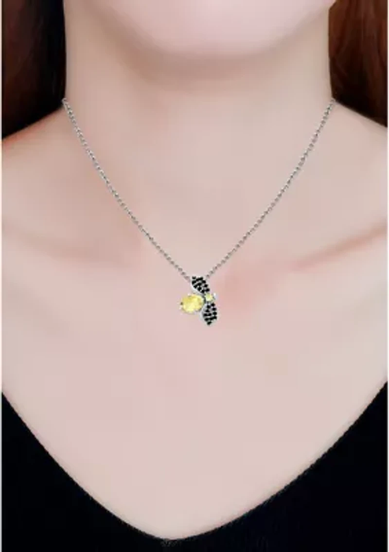 1.24 ct. t.w. Citrine and Black Spinel Bee Necklace, Sterling Silver