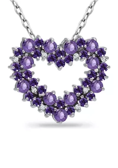 Lab Created 1.8 ct. Amethyst and White Topaz Heart Necklace on 18 inch chain, Sterling Silver