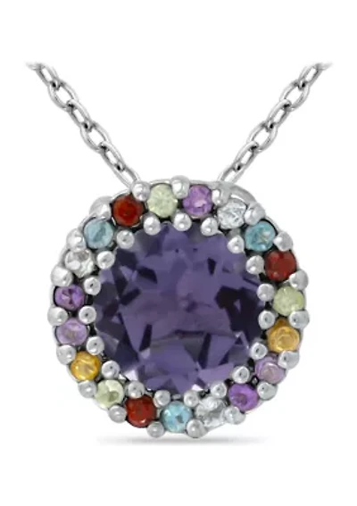 1.5 ct. t.w. Amethyst with Multi Gemstone Halo Necklace, Sterling Silver
