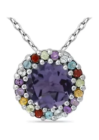 1.5 ct. t.w. Amethyst with Multi Gemstone Halo Necklace, Sterling Silver