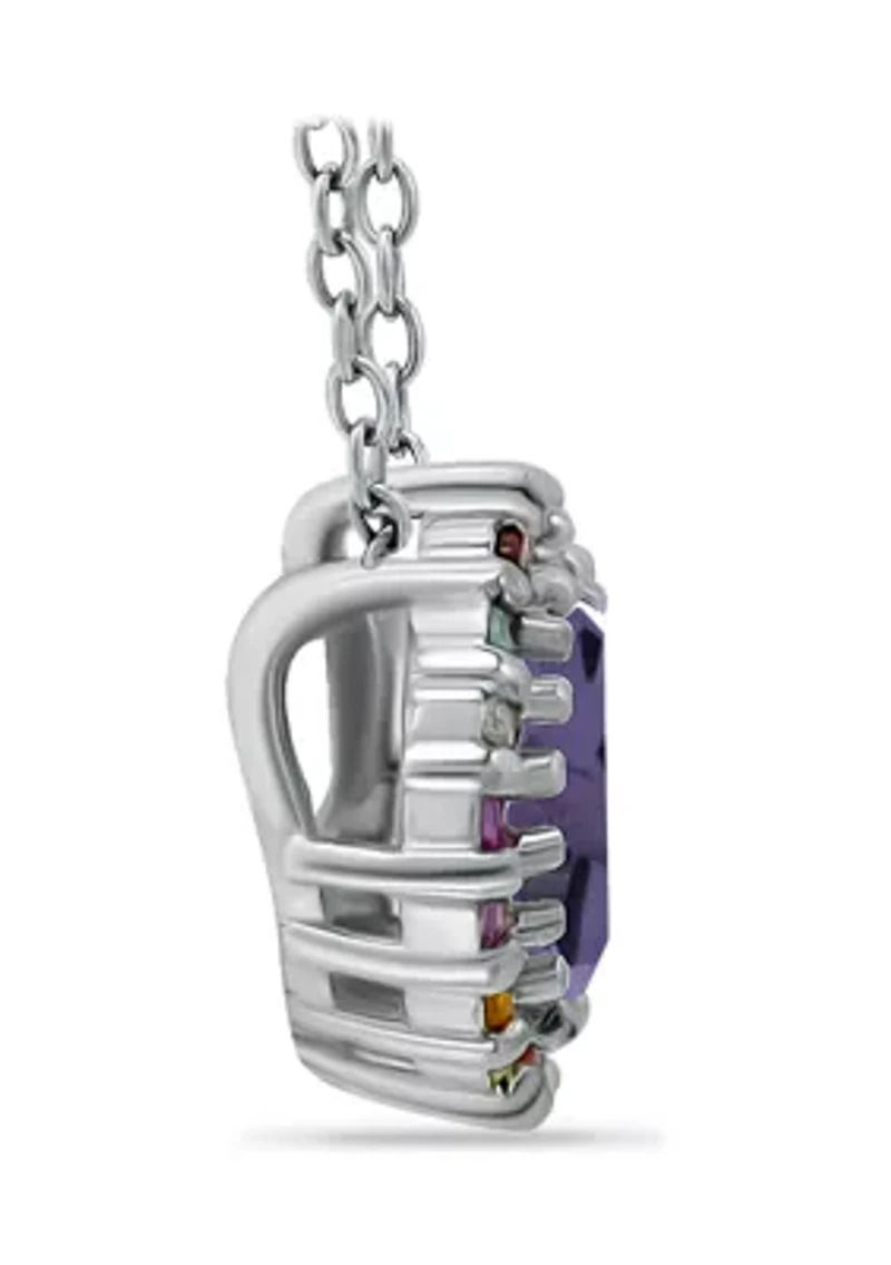1.5 ct. t.w. Amethyst with Multi Gemstone Halo Necklace, Sterling Silver