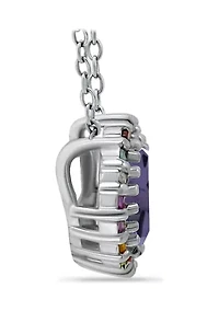 1.5 ct. t.w. Amethyst with Multi Gemstone Halo Necklace, Sterling Silver