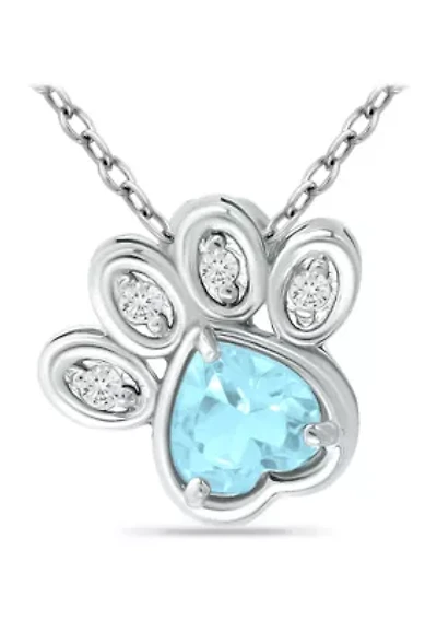 3/4 ct. t.w. Blue and White Topaz Paw Necklace, Sterling Silver