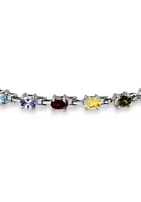 6 5/8 Cttw 6X4 Oval Blue Topaz, Peridot, Citrine, Garnet & Amethyst 16 Stone Link Bracelet, Sterling Silver, DS