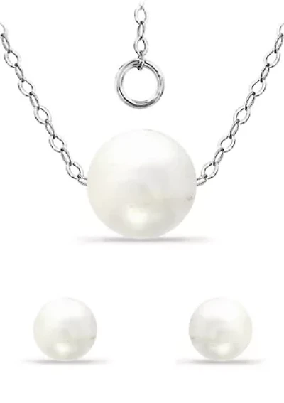 Fresh Water Pearl Necklace Earring 2-Piece Set in Sterling Silver