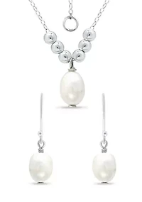 Fresh Water Pearl and Silver Bead Necklace Earring 2-Piece Set in Sterling Silver