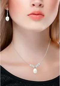 Fresh Water Pearl and Silver Bead Necklace Earring 2-Piece Set in Sterling Silver