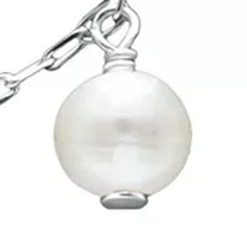 Fresh Water Pearl Paper Clip Chain Necklace and Drop Earrings, 2PC Set, Sterling Silver