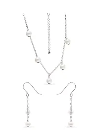 Fresh Water Pearl Paper Clip Chain Necklace and Drop Earrings, 2PC Set, Sterling Silver
