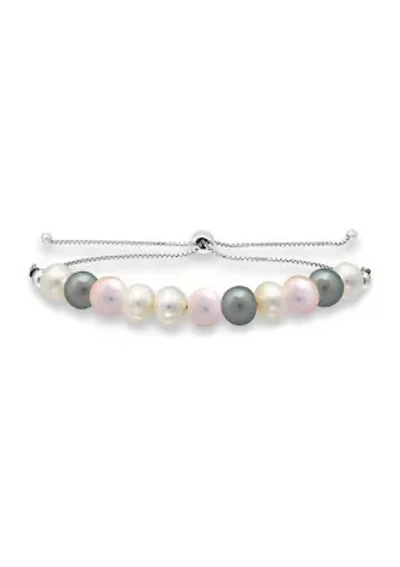 8.5-9 Millimeter Freshwater Multicolor Pearl Strand Bolo Bracelet in Sterling Silver