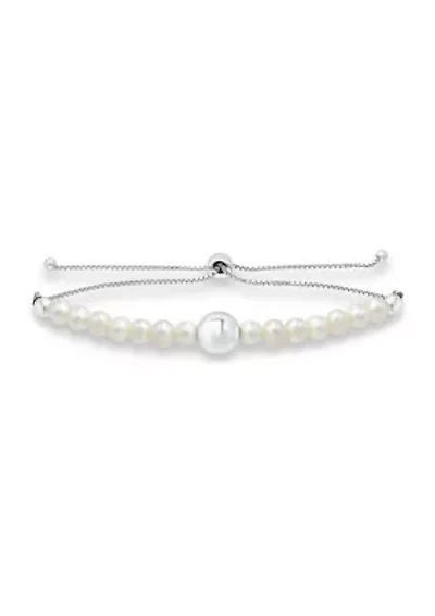 4-4.5 mm Freshwater Pearl and Silver Bead Bolo Bracelet in Sterling Silver