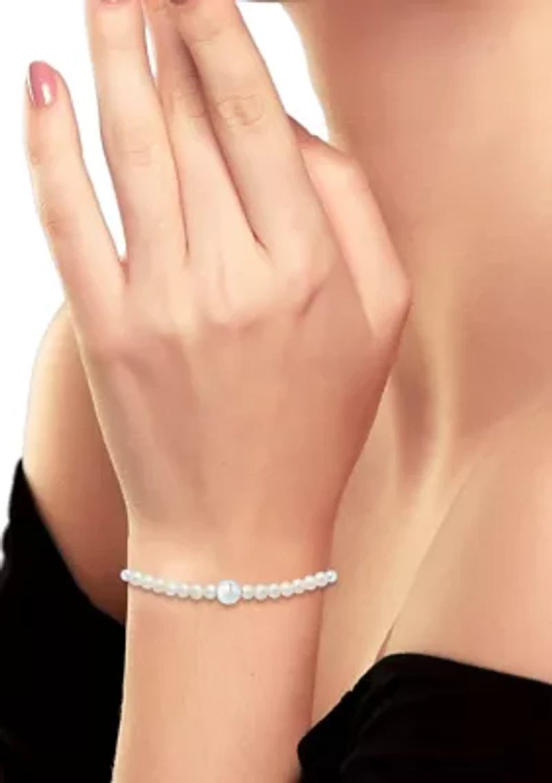 4-4.5 mm Freshwater Pearl and Silver Bead Bolo Bracelet in Sterling Silver