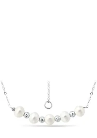  6.5-7 Millimeter Freshwater Pearl and Diamond Cut Bead Station Necklace in Sterling Silver