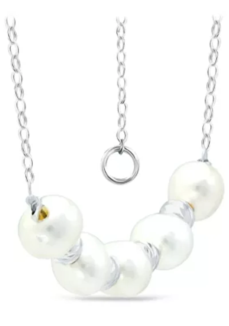  6.5-7 Millimeter Freshwater Pearl and Diamond Cut Bead Station Necklace in Sterling Silver