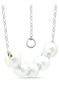  6.5-7 Millimeter Freshwater Pearl and Diamond Cut Bead Station Necklace in Sterling Silver