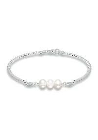 Fresh Water Pearl Curb Chain Bracelet, Sterling Silver