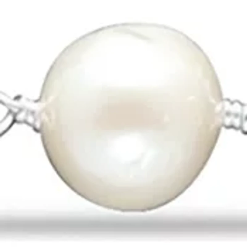 Fresh Water Pearl Station Paper Clip Chain Necklace, Sterling Silver