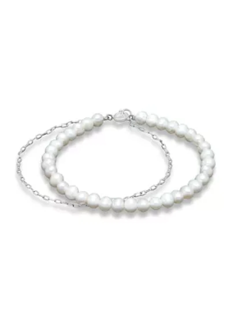 Fresh Water Pearl Paper Clip Chain Layered Bracelet, Sterling Silver