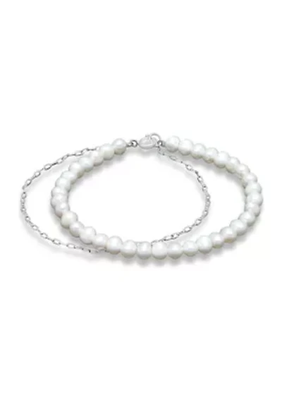 Fresh Water Pearl Paper Clip Chain Layered Bracelet, Sterling Silver