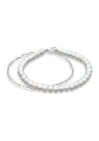 Fresh Water Pearl Paper Clip Chain Layered Bracelet, Sterling Silver