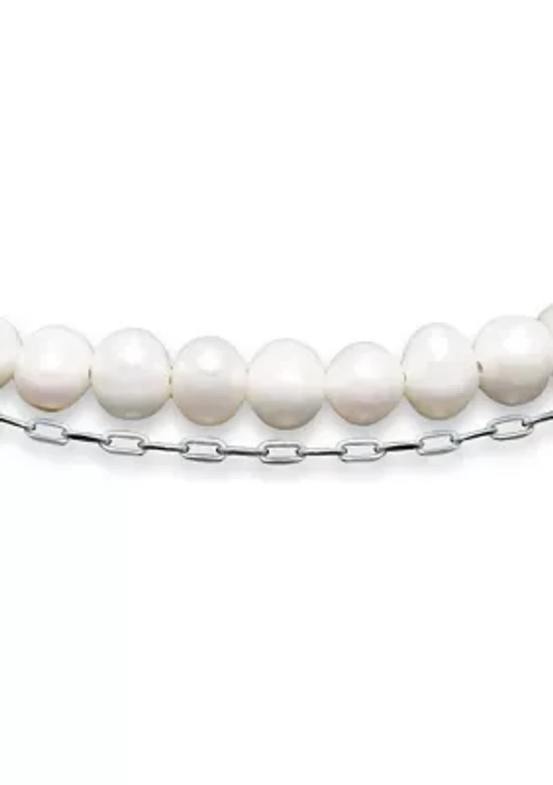 Fresh Water Pearl Paper Clip Chain Layered Bracelet, Sterling Silver