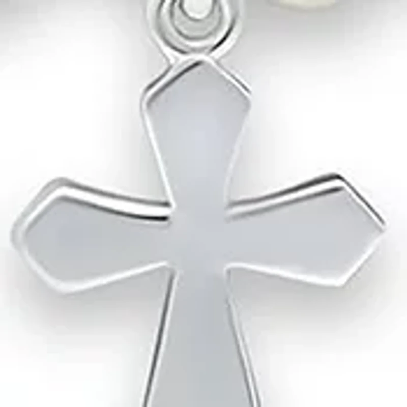 Fresh Water Pearl and Silver Bead Strand Bolo Bracelet with Cross Charm, Sterling Silver