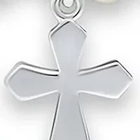 Fresh Water Pearl and Silver Bead Strand Bolo Bracelet with Cross Charm, Sterling Silver