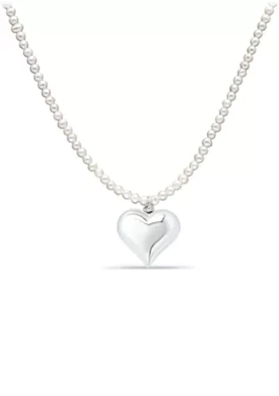 Fresh Water Pearl Strand Necklace with Heart Charm, Sterling Silver
