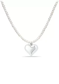 Fresh Water Pearl Strand Necklace with Heart Charm, Sterling Silver