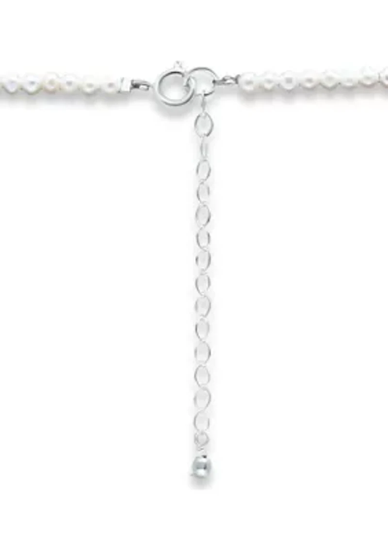 Fresh Water Pearl Strand Necklace with Heart Charm, Sterling Silver