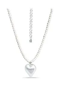 Fresh Water Pearl Strand Necklace with Heart Charm, Sterling Silver