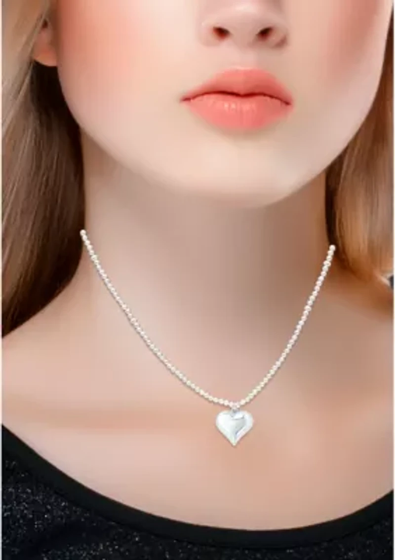 Fresh Water Pearl Strand Necklace with Heart Charm, Sterling Silver