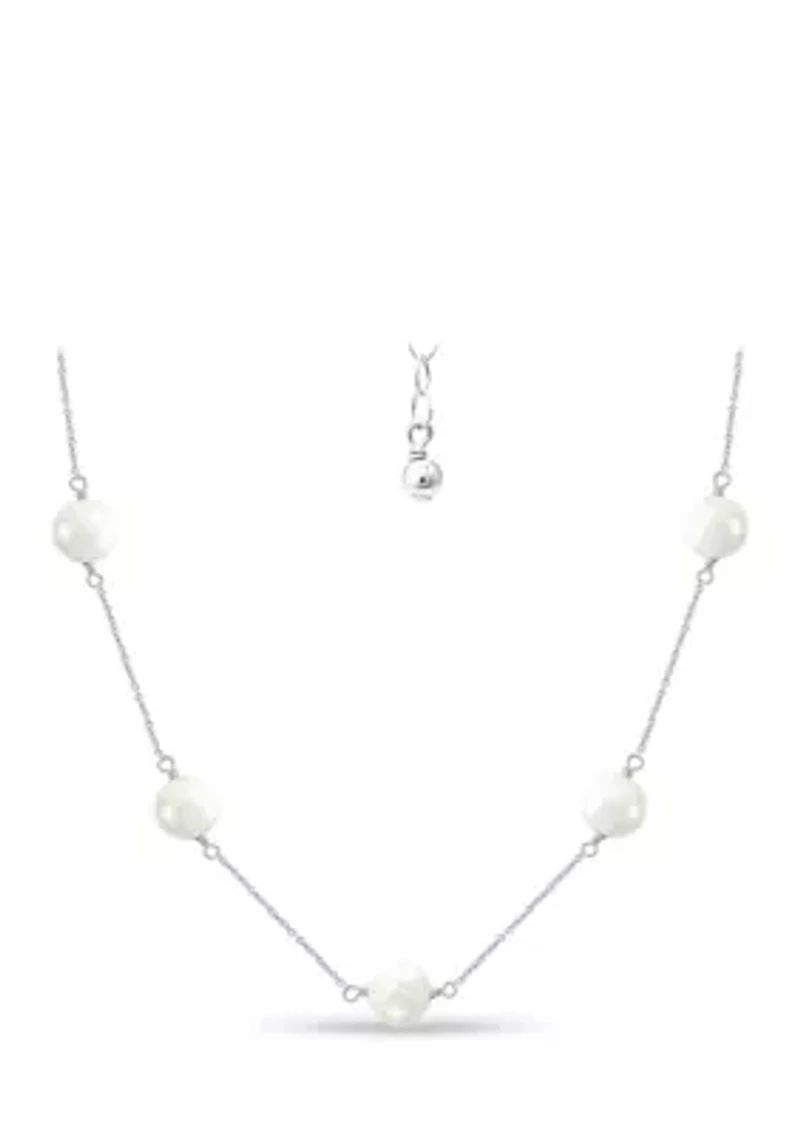 Fresh Water Pearl Station Necklace in Sterling Silver