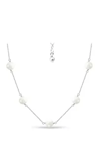 Fresh Water Pearl Station Necklace in Sterling Silver