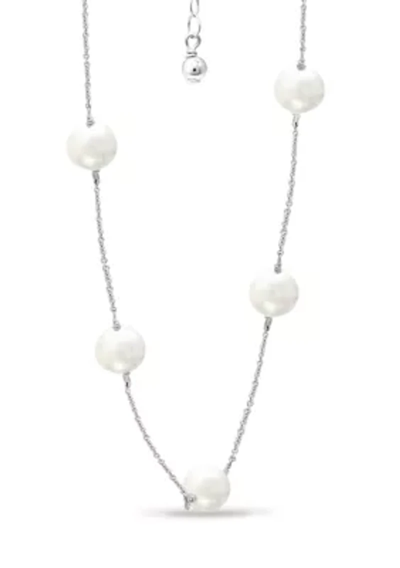 Fresh Water Pearl Station Necklace in Sterling Silver