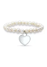 Fresh Water Pearl Heart Charm Bracelet in Sterling Silver