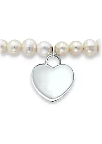 Fresh Water Pearl Heart Charm Bracelet in Sterling Silver