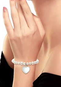 Fresh Water Pearl Heart Charm Bracelet in Sterling Silver