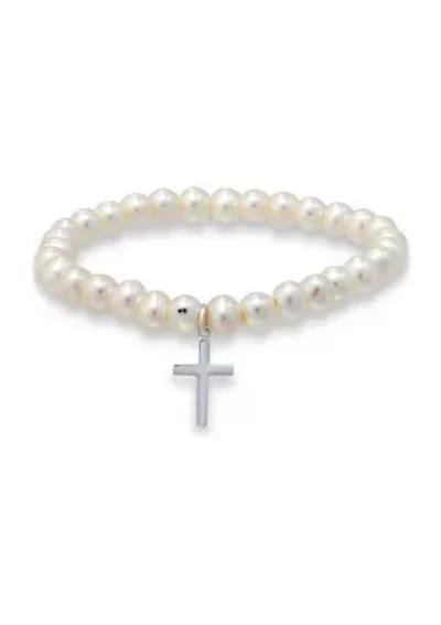 Freshwater Pearl Bracelet with Cross Charm
