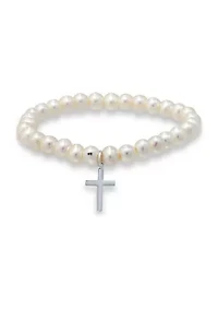 Freshwater Pearl Bracelet with Cross Charm