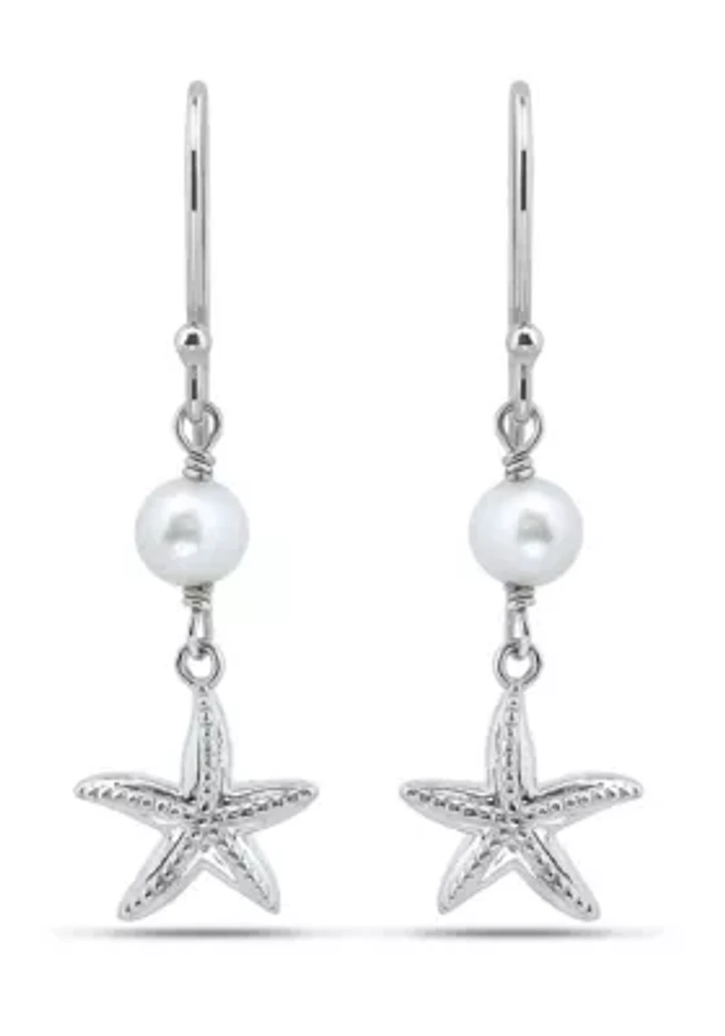 5mm Freshwater Pearl & Starfish Drop French Wire Earrings, Sterling Silver