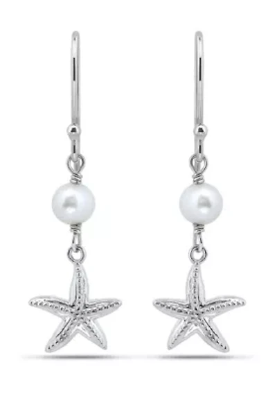 5mm Freshwater Pearl & Starfish Drop French Wire Earrings, Sterling Silver
