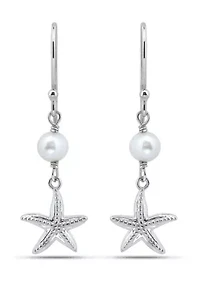 5mm Freshwater Pearl & Starfish Drop French Wire Earrings, Sterling Silver