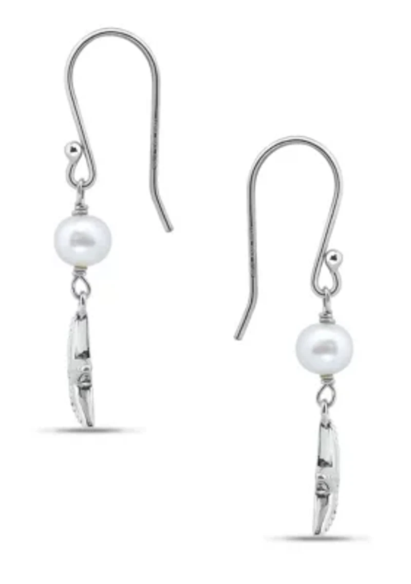5mm Freshwater Pearl & Starfish Drop French Wire Earrings, Sterling Silver