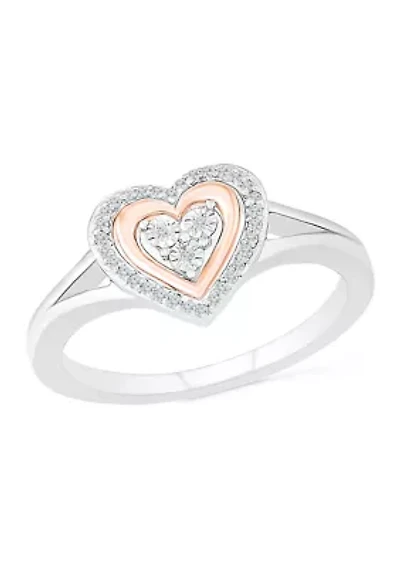 1/10 ct. t.w. Diamond 10K Rose Gold and Sterling Silver Heart Ring