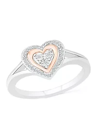 1/10 ct. t.w. Diamond 10K Rose Gold and Sterling Silver Heart Ring