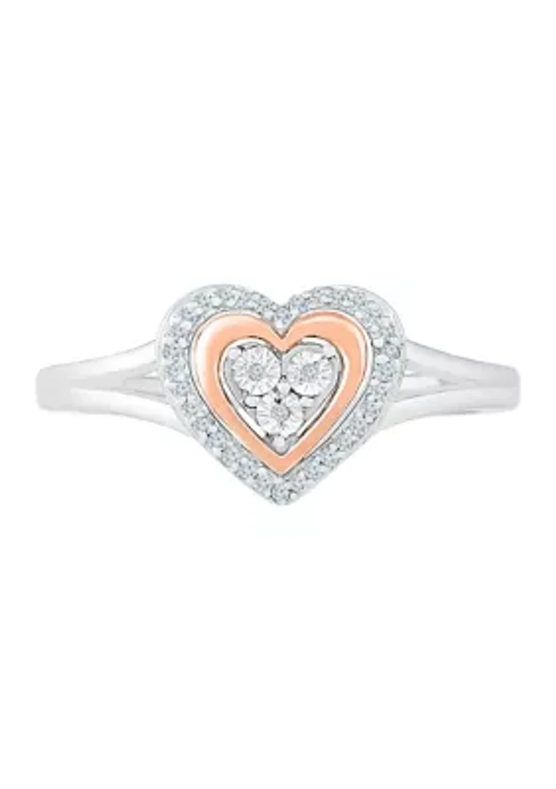 1/10 ct. t.w. Diamond 10K Rose Gold and Sterling Silver Heart Ring